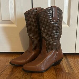 L.L. Bean Dingo Vintage Brown Leather Mid-Calf Western Boot Womens size 6.5